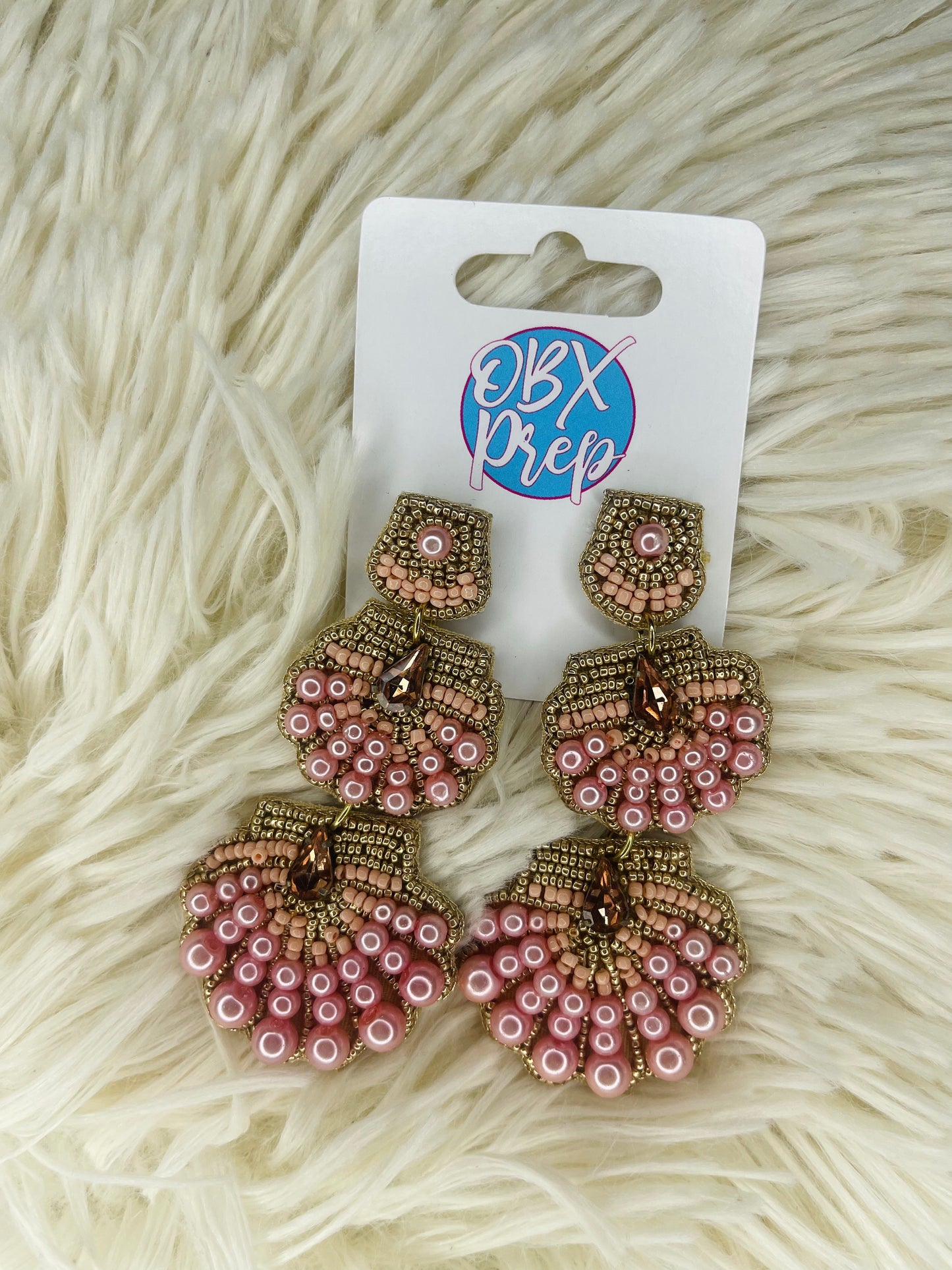 Pink Triple Seashell Earrings