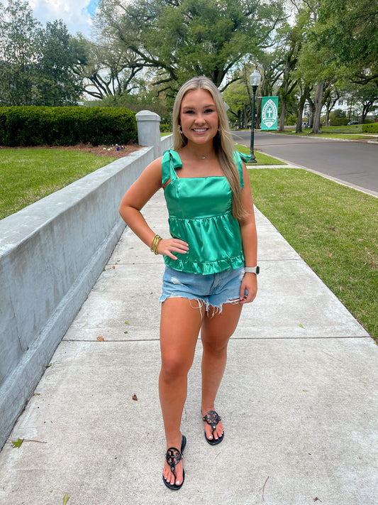 Green Satin Top