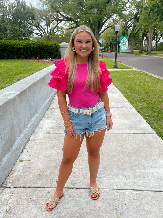 Pink Ruffle Bodysuit