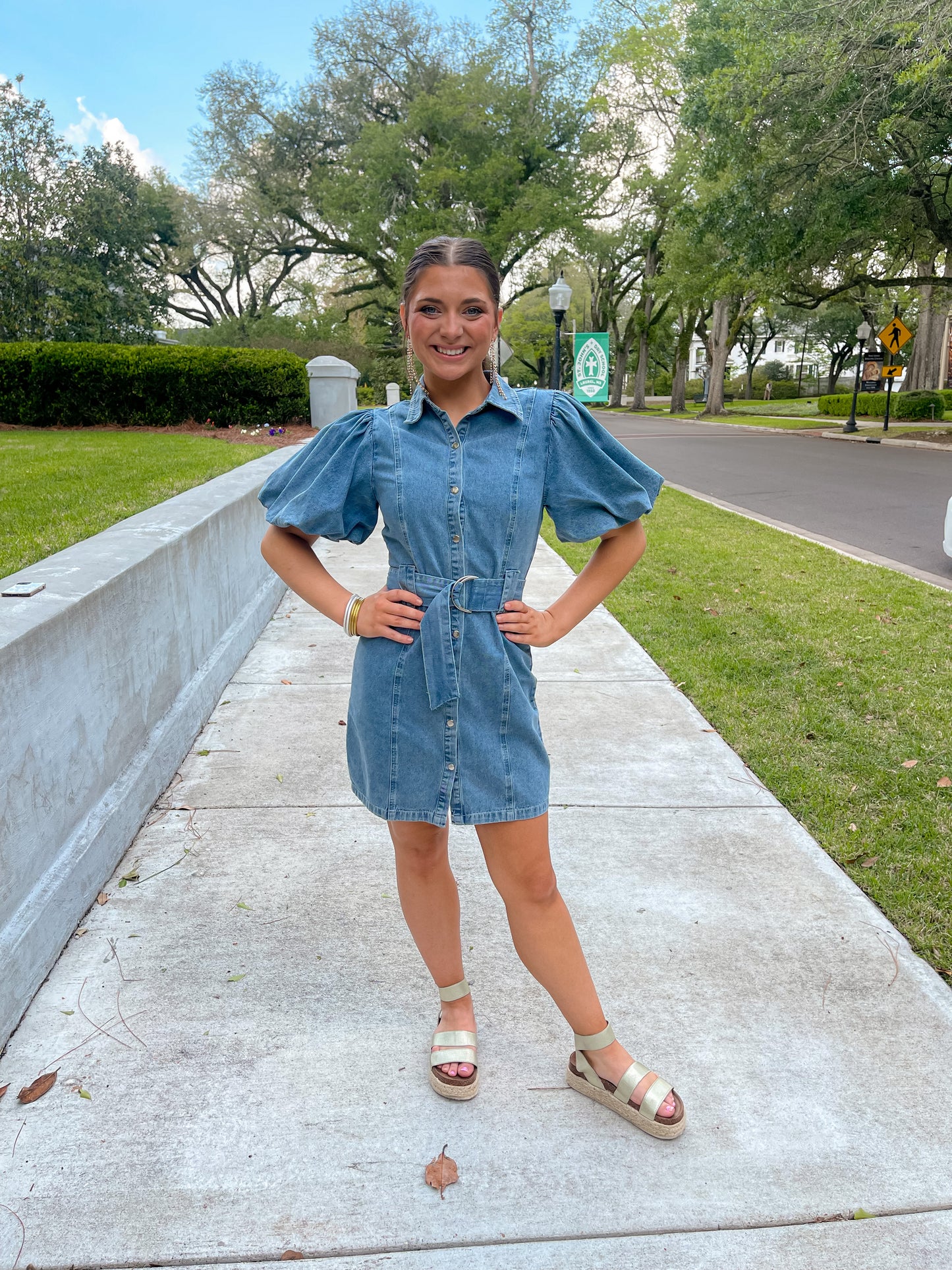 Denim Bubble Sleeve Dress