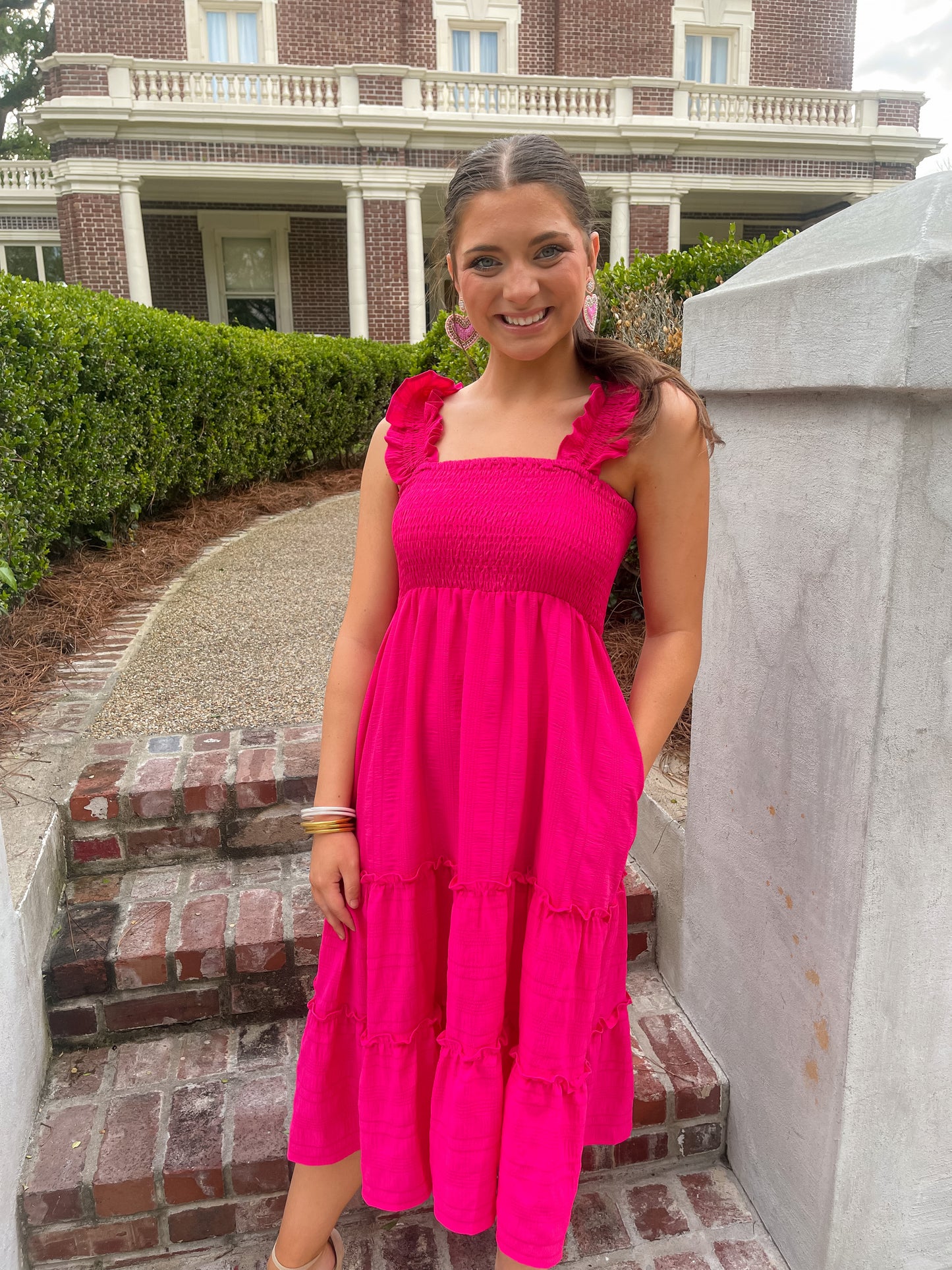 Pink Ruffle Midi Dress